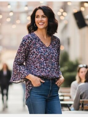 J. Jill Women's Abstract Print V-Neck Long Sleeve Multicolor Shirt Size 3X Boho.